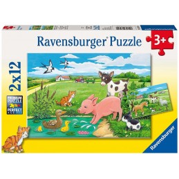 2 Puzzles Cachorros en el campo 12 piezas